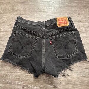 Levis 501 Jean Shorts Womens 26 W Black Denim Button Fly Cotton Casual Adult